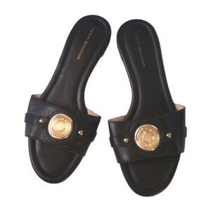 Tommy Hilfiger Black "Tricela" Flats Leather Slip Ons sz 8M Womens Sandals